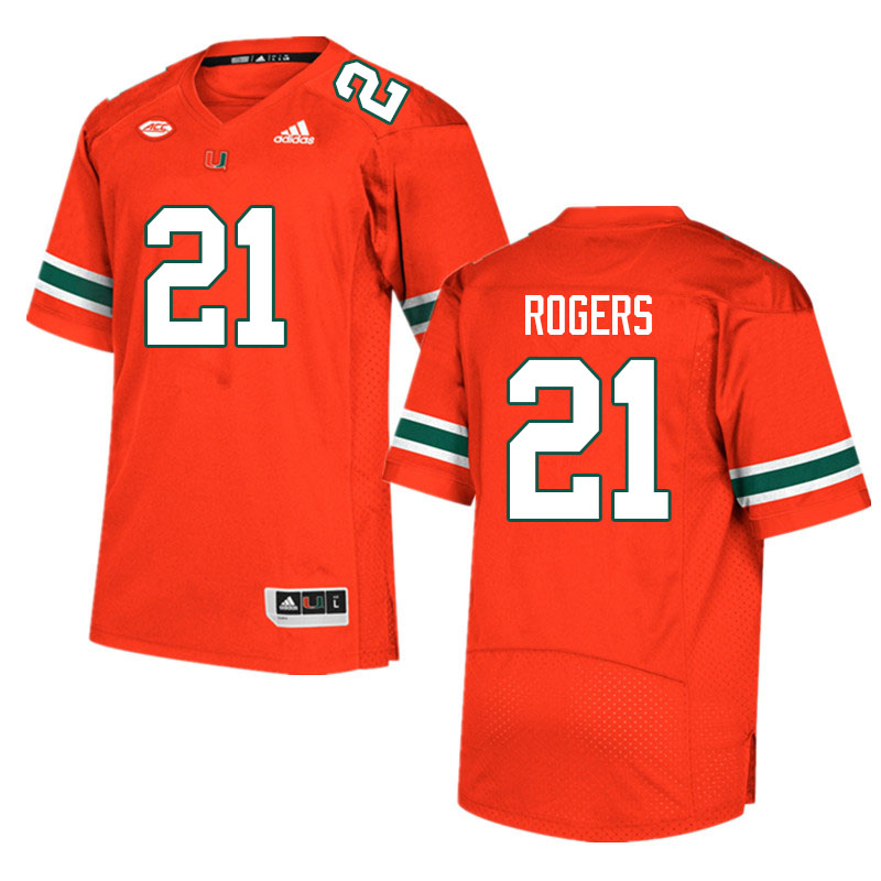 Men #21 Khamauri Rogers Miami Hurricanes College Football Jerseys Sale-Orange